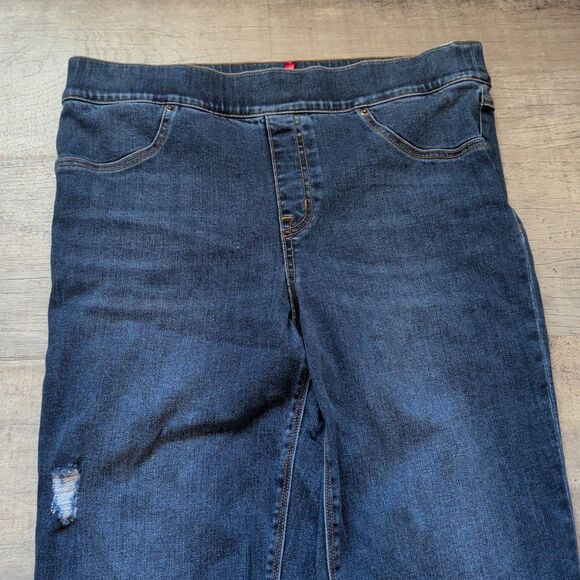 Spanx Distressed Ankle Skinny Jeans Raw Hem Medium Wash Size L - Picture 2 of 7